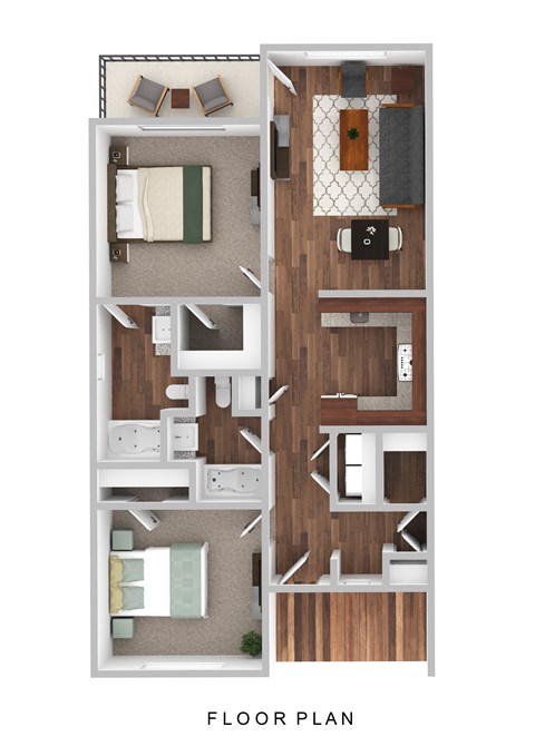 Floor plan for 2 beds, 2 baths, 1009 sqft